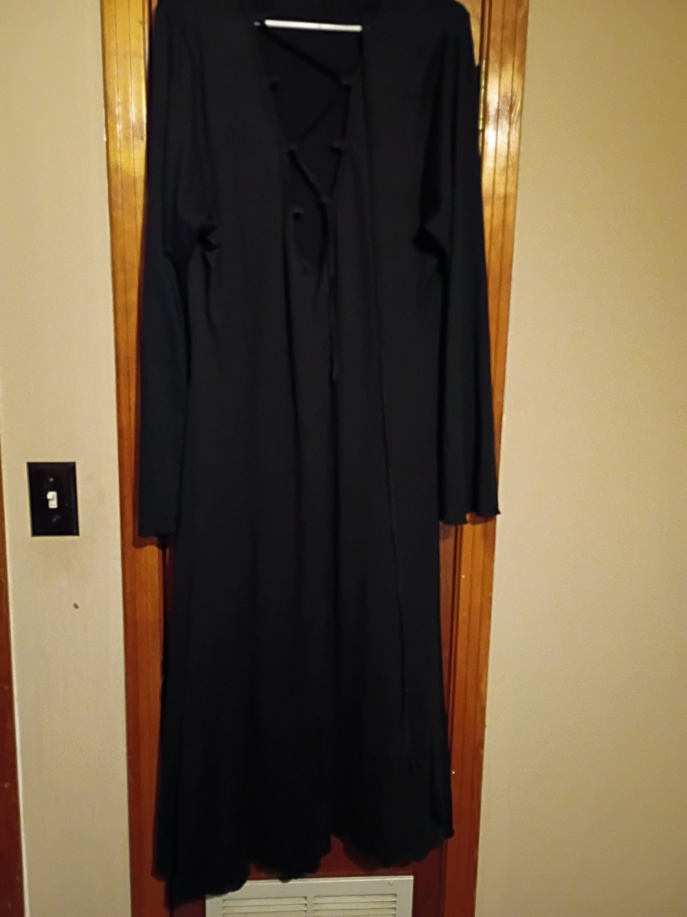 SHEIN Black Long Sleeve V-Neck Tie Maxi Dress